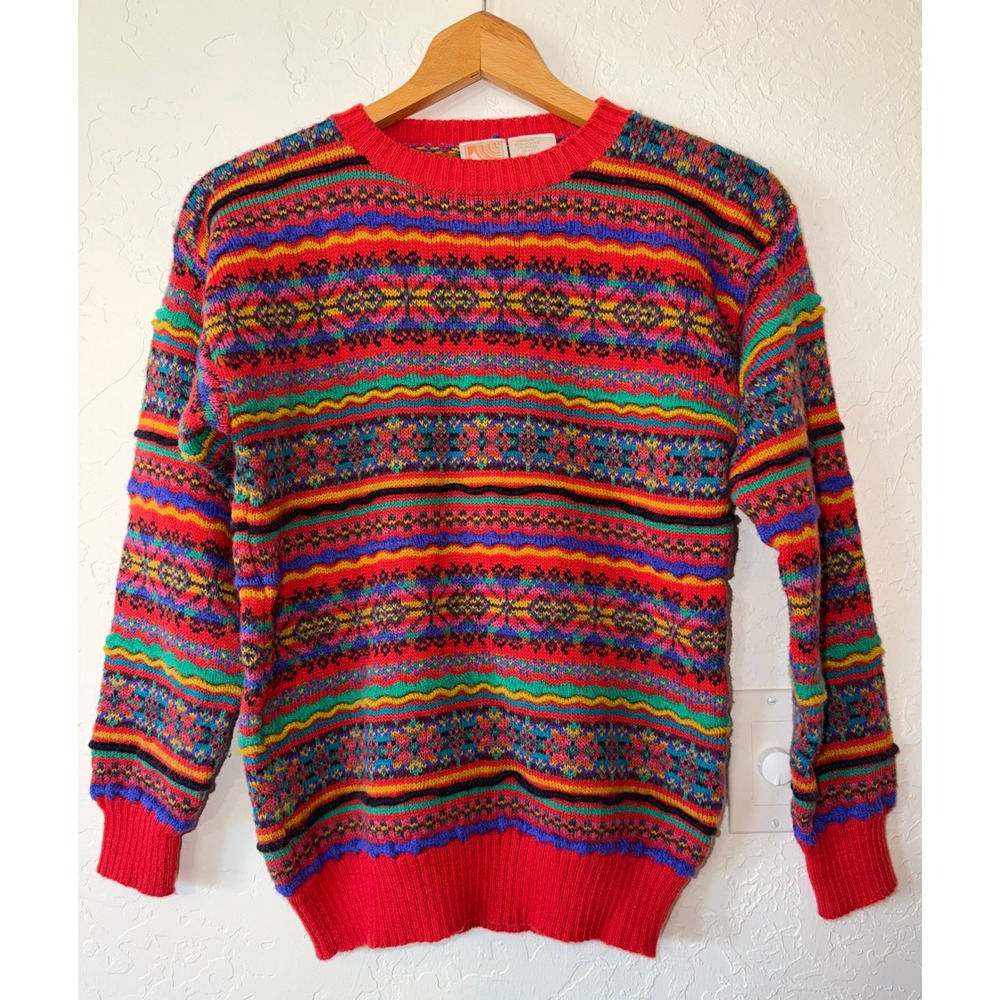 Vtg 80s 90s‎ Paul Harris Coogi Style Bright Geometric Pattern Knit Sweater Small
